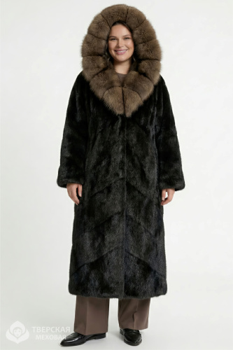 Норковая шуба «Корона» капюшон черный