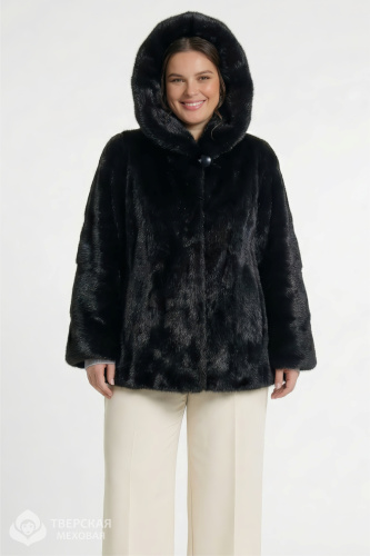 Норковая шуба «Кариеа» капюшон черный