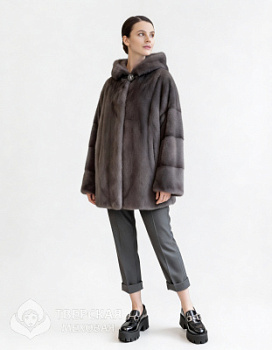 Норковая шуба «Снежанна» капюшон серый
